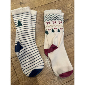 Zara Girls Size 8-10Y White Navy Christmas Socks